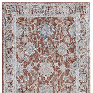 Homeroots 8' Floral Distressed Runner Rug With Fringe - Stylish, Stain-resistant Accent For Any Space Red,Ivory,Blue Polyester Blend 617118