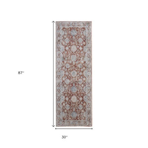 Homeroots 8' Floral Distressed Runner Rug With Fringe - Stylish, Stain-resistant Accent For Any Space Red,Ivory,Blue Polyester Blend 617118