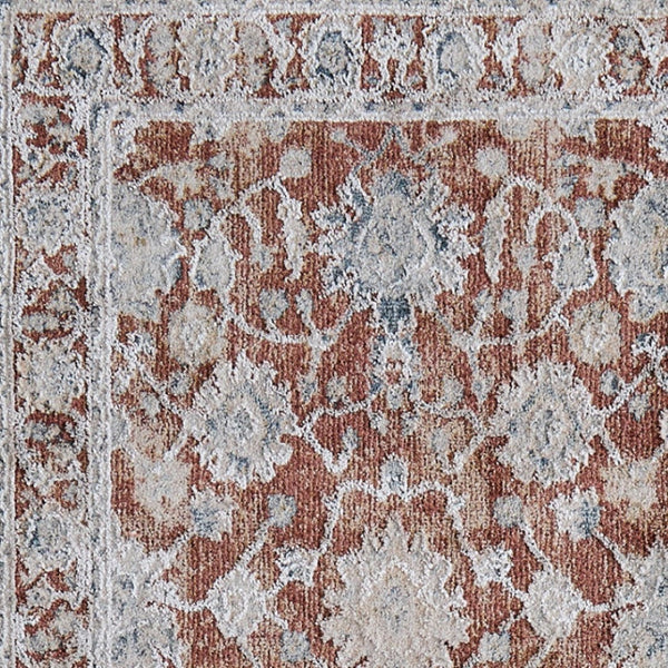 Homeroots 8' Floral Distressed Runner Rug With Fringe - Stylish, Stain-resistant Accent For Any Space Red,Ivory,Blue Polyester Blend 617118