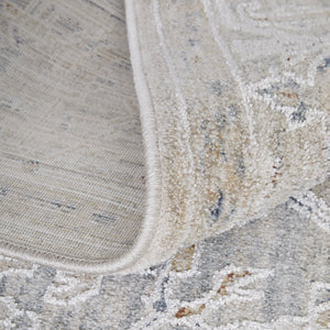 Homeroots 8' Ivory Taupe & Blue Distressed Runner Rug With Fringe - Bohemian Style, Stain-resistant Accent Ivory,Taupe,Blue Polyester Blend 617121