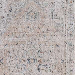 Homeroots 8' Ivory Taupe & Blue Distressed Runner Rug With Fringe - Bohemian Style, Stain-resistant Accent Ivory,Taupe,Blue Polyester Blend 617121