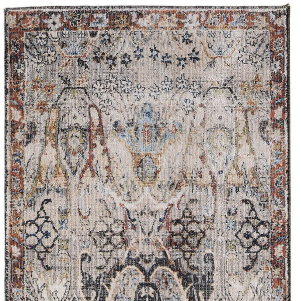 Homeroots 8' Ivory Red And Gray Ikat Runner Rug - Durable, Stain-resistant, Bohemian Style For Any Space Ivory,Red,Gray Polypropylene Blend 617122