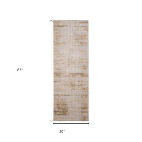Homeroots 8' Abstract Distressed Runner Rug In Ivory, Brown & Tan - Stain Resistant, Durable & Stylish Accent Ivory,Brown,Tan Polypropylene Blend 617123