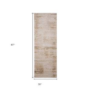 Homeroots 8' Abstract Distressed Runner Rug In Ivory, Brown & Tan - Stain Resistant, Durable & Stylish Accent Ivory,Brown,Tan Polypropylene Blend 617123