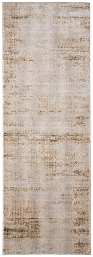 HomeRoots 8' Ivory and Tan Abstract Distressed Runner Rug - Stylish, Durable, and Stain-Resistant for High-Traffic Areas 617123