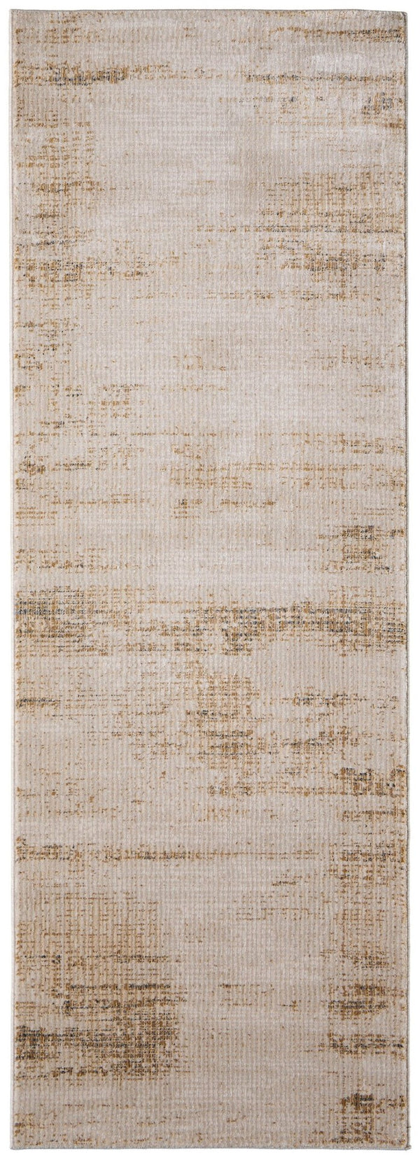 HomeRoots 8' Ivory and Tan Abstract Distressed Runner Rug - Stylish, Durable, and Stain-Resistant for High-Traffic Areas 617123