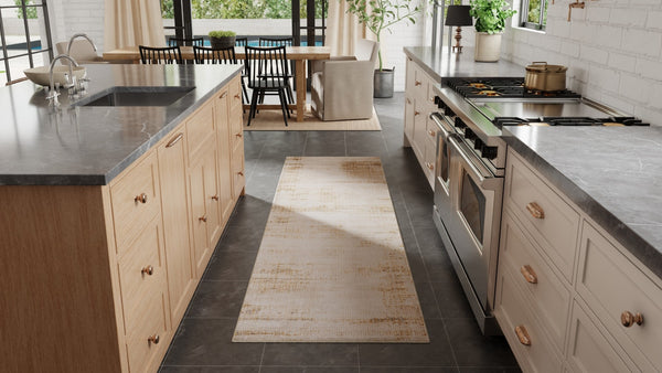 Homeroots 8' Abstract Distressed Runner Rug In Ivory, Brown & Tan - Stain Resistant, Durable & Stylish Accent Ivory,Brown,Tan Polypropylene Blend 617123