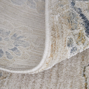 Homeroots 8' Taupe Ivory And Blue Floral Distressed Runner Rug With Fringe - Stylish, Stain Resistant, Bohemian Charm Taupe,Ivory,Blue Polyester Blend 617126