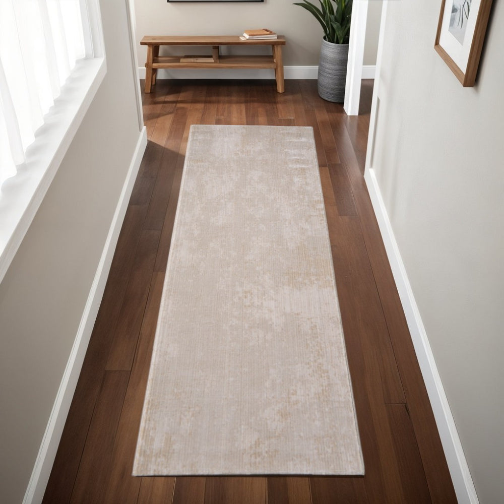 HomeRoots 8' Modern Abstract Runner Rug in Gray, Ivory & Brown - Stylish, Durable & Stain-Resistant Design 617127
