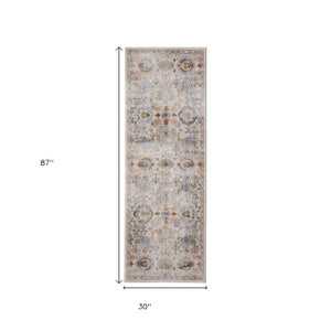 Homeroots 8' Stain Resistant Tan Blue And Red Floral Runner Rug - Durable, Stylish Accent For Any Space! Tan,Blue,Red Polypropylene Blend 617128