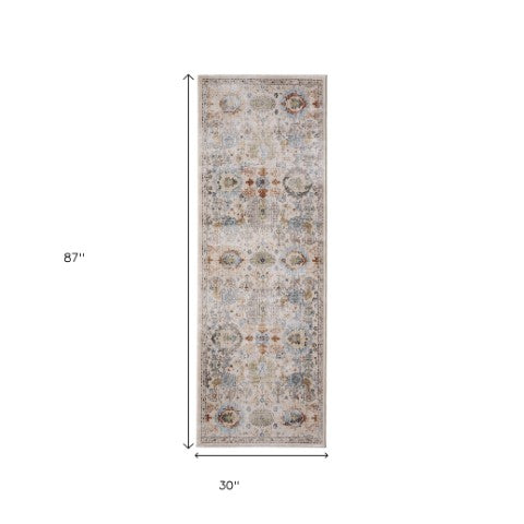 Homeroots 8' Stain Resistant Tan Blue And Red Floral Runner Rug - Durable, Stylish Accent For Any Space! Tan,Blue,Red Polypropylene Blend 617128