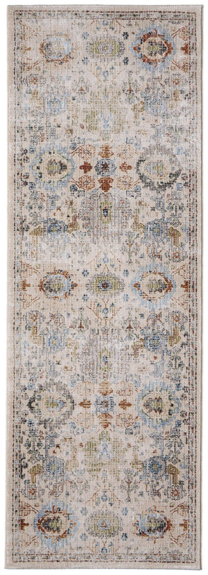 HomeRoots 8' Ivory Red and Blue Floral Runner Rug - Timeless Persian Style for Hallways and High-Traffic Areas 617128