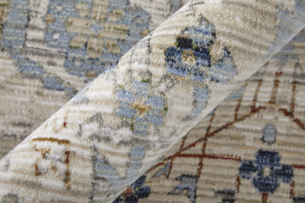 Homeroots 8' Stain Resistant Tan Blue And Red Floral Runner Rug - Durable, Stylish Accent For Any Space! Tan,Blue,Red Polypropylene Blend 617128