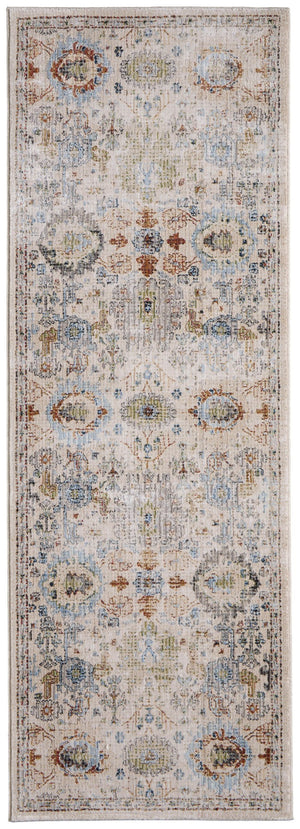 Homeroots 8' Stain Resistant Tan Blue And Red Floral Runner Rug - Durable, Stylish Accent For Any Space! Tan,Blue,Red Polypropylene Blend 617128