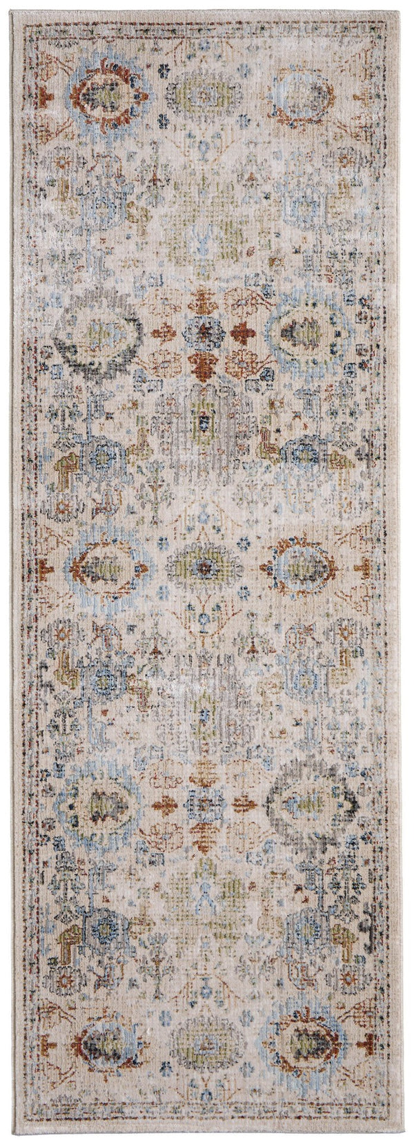 Homeroots 8' Stain Resistant Tan Blue And Red Floral Runner Rug - Durable, Stylish Accent For Any Space! Tan,Blue,Red Polypropylene Blend 617128