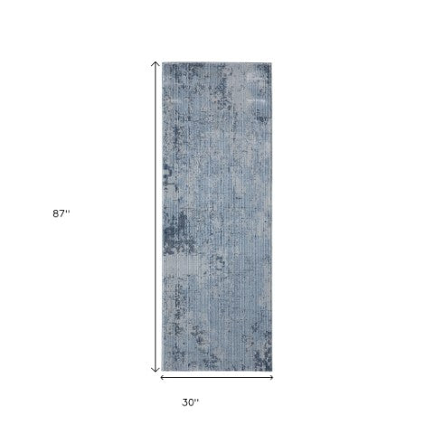 Homeroots 8' Abstract Runner Rug – Durable, Stain-resistant Design For Hallways And High-traffic Areas Blue,Black Polypropylene Blend 617131