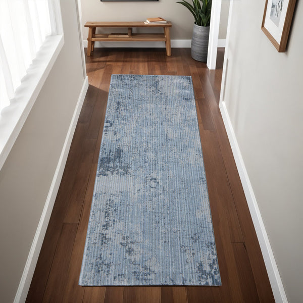 Homeroots 8' Abstract Runner Rug – Durable, Stain-resistant Design For Hallways And High-traffic Areas Blue,Black Polypropylene Blend 617131