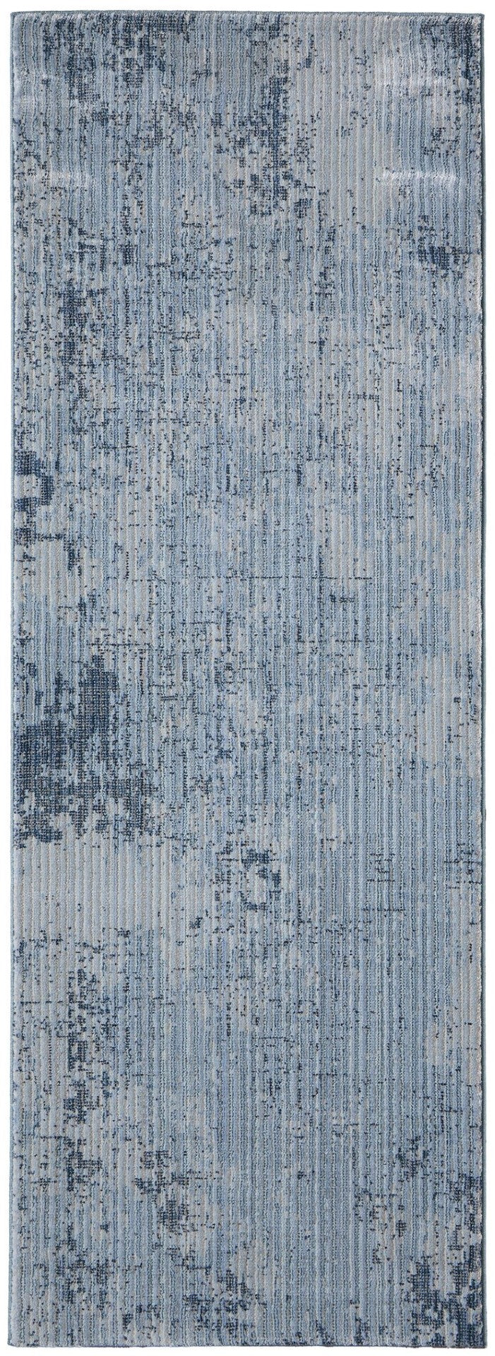 HomeRoots 8' Light Blue and Black Abstract Runner Rug - Stylish, Stain-Resistant, Durable for High-Traffic Areas 617131