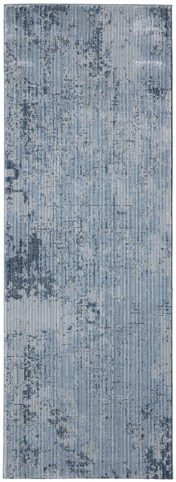 HomeRoots 8' Light Blue and Black Abstract Runner Rug - Stylish, Stain-Resistant, Durable for High-Traffic Areas 617131