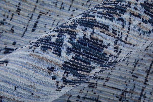 Homeroots 8' Abstract Runner Rug – Durable, Stain-resistant Design For Hallways And High-traffic Areas Blue,Black Polypropylene Blend 617131