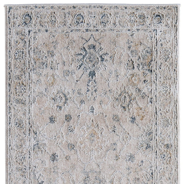 Homeroots 8' Floral Distressed Runner Rug With Fringe - Stylish, Stain-resistant Accent For Any Space Ivory,Taupe,Blue Polyester Blend 617132