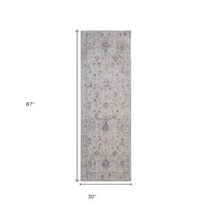 Homeroots 8' Floral Distressed Runner Rug With Fringe - Stylish, Stain-resistant Accent For Any Space Ivory,Taupe,Blue Polyester Blend 617132