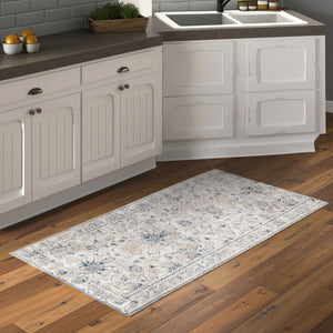 Homeroots 8' Floral Distressed Runner Rug With Fringe - Stylish, Stain-resistant Accent For Any Space Ivory,Taupe,Blue Polyester Blend 617132