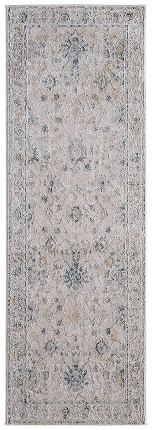 HomeRoots 8' Ivory, Taupe & Blue Floral Distressed Runner Rug - Soft, Stain-Resistant, Ideal for High-Traffic Areas 617132
