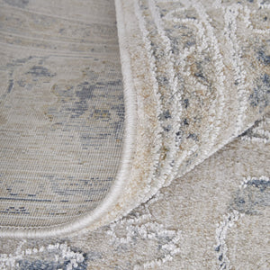 Homeroots 8' Floral Distressed Runner Rug With Fringe - Stylish, Stain-resistant Accent For Any Space Ivory,Taupe,Blue Polyester Blend 617132
