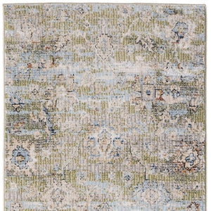 Homeroots 8' Green Floral Runner Rug - Stain Resistant, Durable Polypropylene For Hallways & Home Decor Green,Ivory,Blue Polypropylene Blend 617133