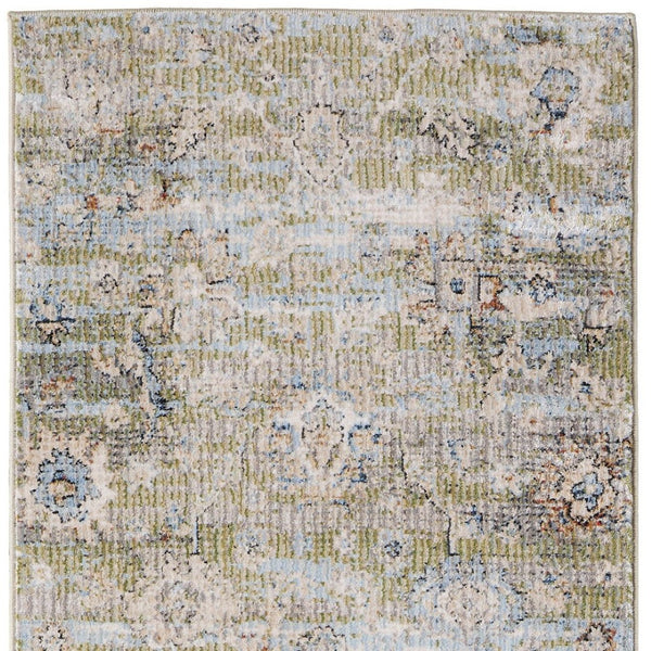 Homeroots 8' Green Floral Runner Rug - Stain Resistant, Durable Polypropylene For Hallways & Home Decor Green,Ivory,Blue Polypropylene Blend 617133