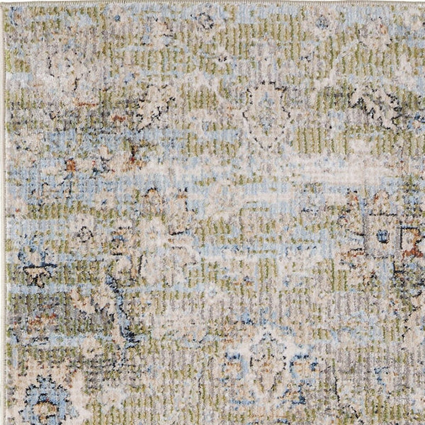 Homeroots 8' Green Floral Runner Rug - Stain Resistant, Durable Polypropylene For Hallways & Home Decor Green,Ivory,Blue Polypropylene Blend 617133