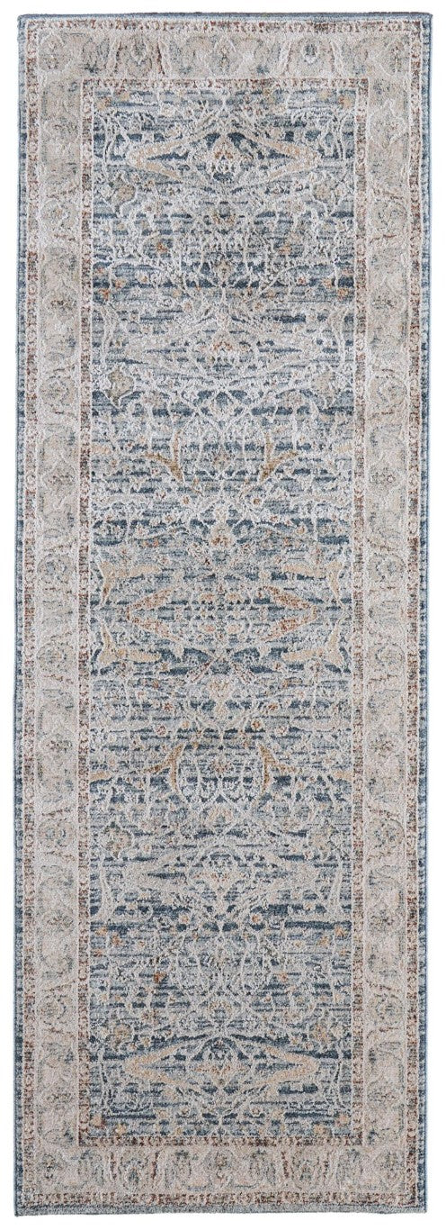 HomeRoots 8 Ft Bohemian Ikat Runner Rug with Fringe Stain Resistant Hallway Accent 617134