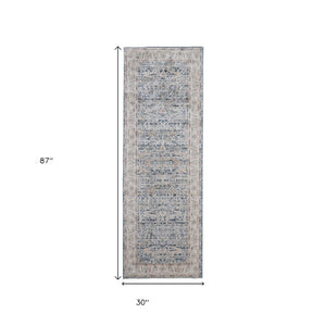 8 Ft Bohemian Ikat Runner Rug with Fringe Stain Resistant Hallway Accent