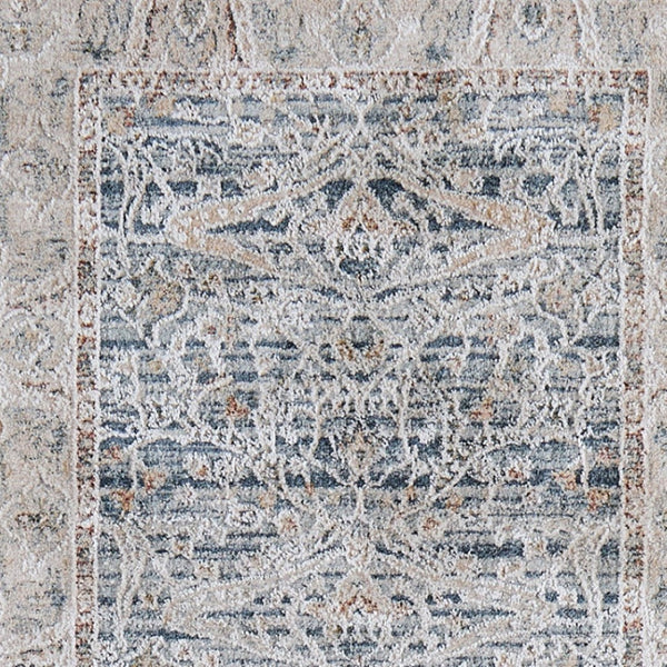 Homeroots 8' Ikat Distressed Runner Rug With Fringe - Stylish, Stain-resistant Design Perfect For Any Space Blue,Taupe,Ivory Polyester Blend 617134