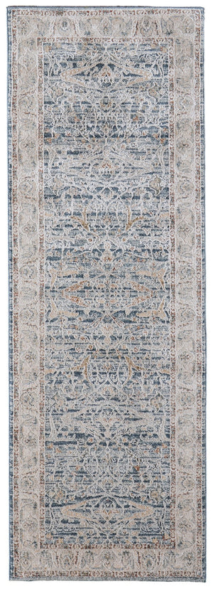 Homeroots 8' Ikat Distressed Runner Rug With Fringe - Stylish, Stain-resistant Design Perfect For Any Space Blue,Taupe,Ivory Polyester Blend 617134