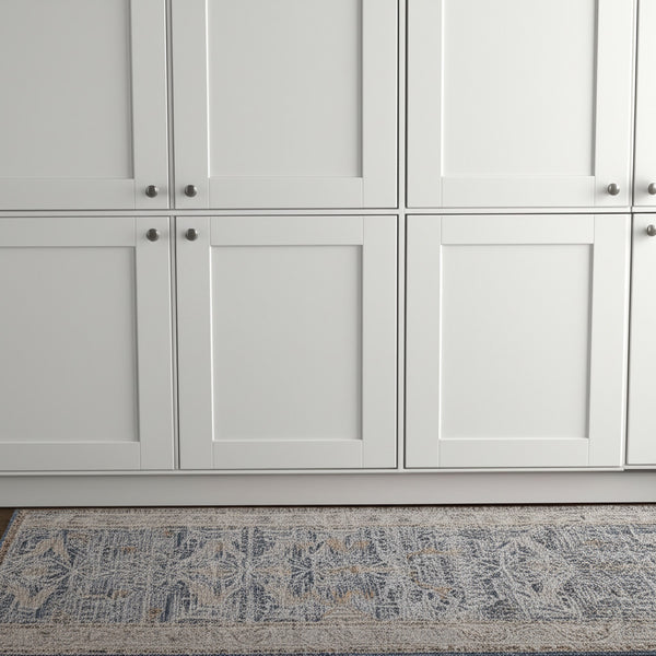 Homeroots 8' Ikat Distressed Runner Rug With Fringe - Stylish, Stain-resistant Design Perfect For Any Space Blue,Taupe,Ivory Polyester Blend 617134