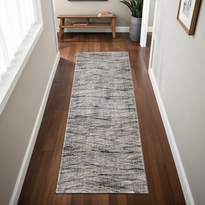 Homeroots 8' Abstract Runner Rug – Durable, Stain-resistant Design Perfect For High-traffic Areas And Kids! Gray,Ivory,Tan Polypropylene Blend 617135