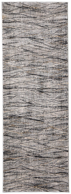 HomeRoots 8' Modern Abstract Runner Rug in Gray, Ivory & Tan - Durable, Stain-Resistant Design for High Traffic Areas 617135