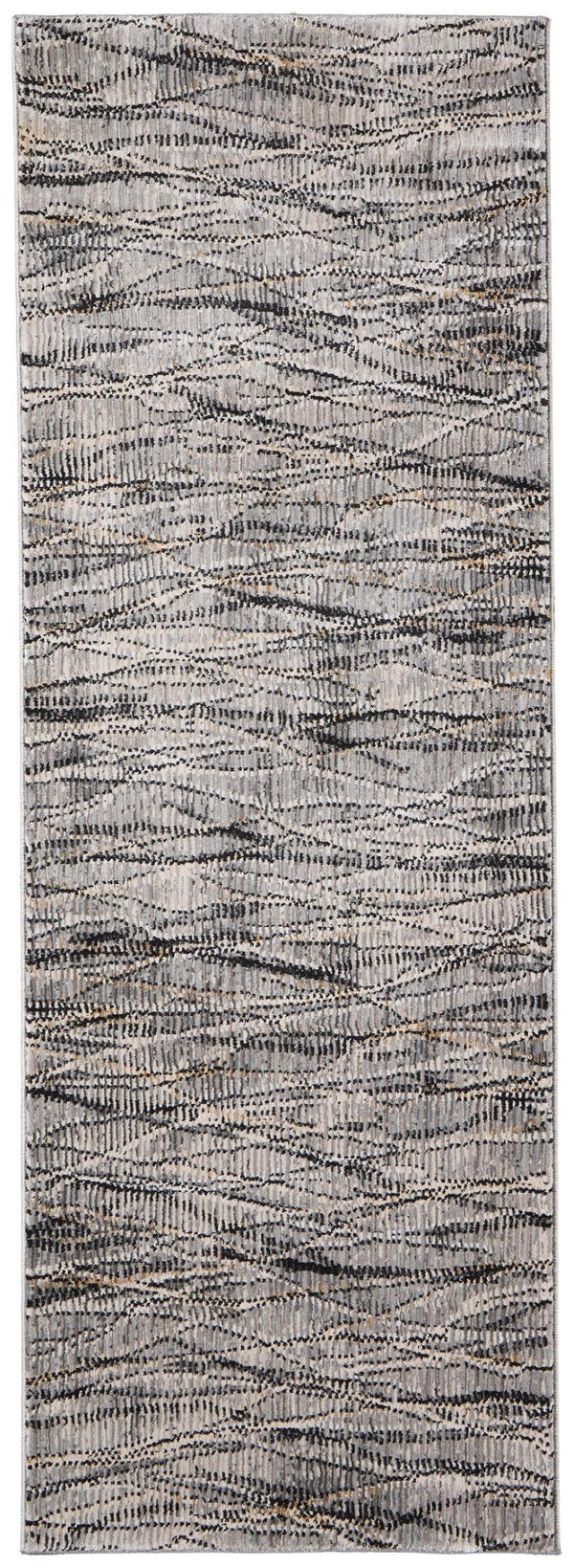 HomeRoots 8' Modern Abstract Runner Rug in Gray, Ivory & Tan - Durable, Stain-Resistant Design for High Traffic Areas 617135