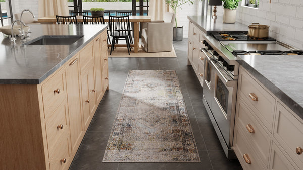 Homeroots 8' Gray Red And Blue Abstract Distressed Runner Rug - Stain Resistant, Durable, And Stylish Accent Piece Gray,Red,Blue Polypropylene Blend 617136