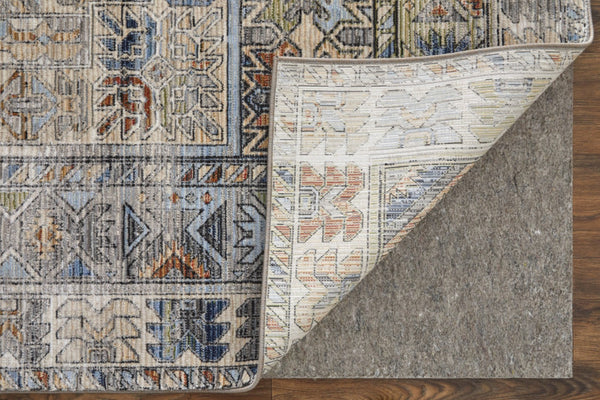 Homeroots 8' Gray Red And Blue Abstract Distressed Runner Rug - Stain Resistant, Durable, And Stylish Accent Piece Gray,Red,Blue Polypropylene Blend 617136