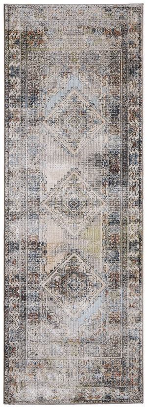 Homeroots 8' Gray Red And Blue Abstract Distressed Runner Rug - Stain Resistant, Durable, And Stylish Accent Piece Gray,Red,Blue Polypropylene Blend 617136