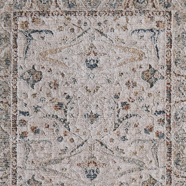 8 Foot Ikat Distressed Runner Rug with Fringe Boho Hallway Accent in Gray Blue