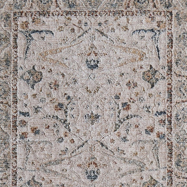 8 Foot Ikat Distressed Runner Rug with Fringe Boho Hallway Accent in Gray Blue