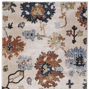 Homeroots 8' Ivory Red And Blue Floral Runner Rug - Stain Resistant, Durable, Bohemian Style For Hallways & More Ivory,Red,Blue Polypropylene Blend 617140