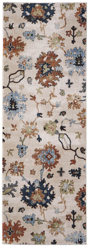 HomeRoots 8' Ivory Red and Blue Floral Runner Rug - Stylish, Stain-Resistant, Durable for High-Traffic Spaces 617140