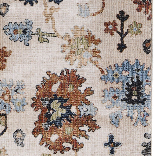 Homeroots 8' Ivory Red And Blue Floral Runner Rug - Stain Resistant, Durable, Bohemian Style For Hallways & More Ivory,Red,Blue Polypropylene Blend 617140