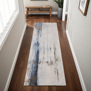 Homeroots 8' Abstract Runner Rug In Ivory, Blue & Brown - Durable, Stain-resistant, Perfect For High Traffic Areas Ivory,Blue,Brown Polypropylene Blend 617141
