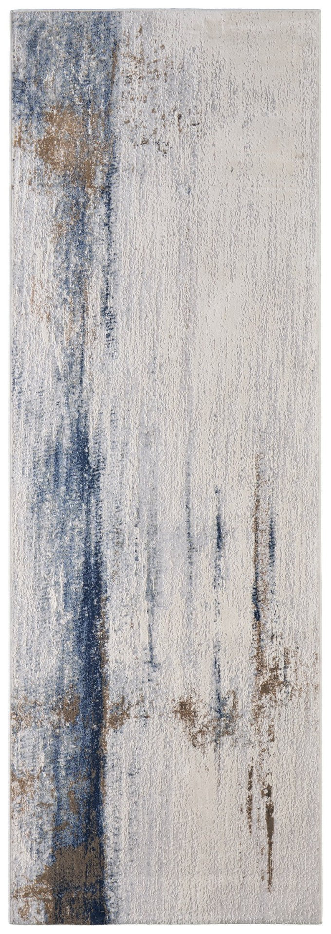 HomeRoots 8' Ivory Blue and Brown Abstract Runner Rug - Soft, Stain-Resistant Design Perfect for High-Traffic Areas 617141